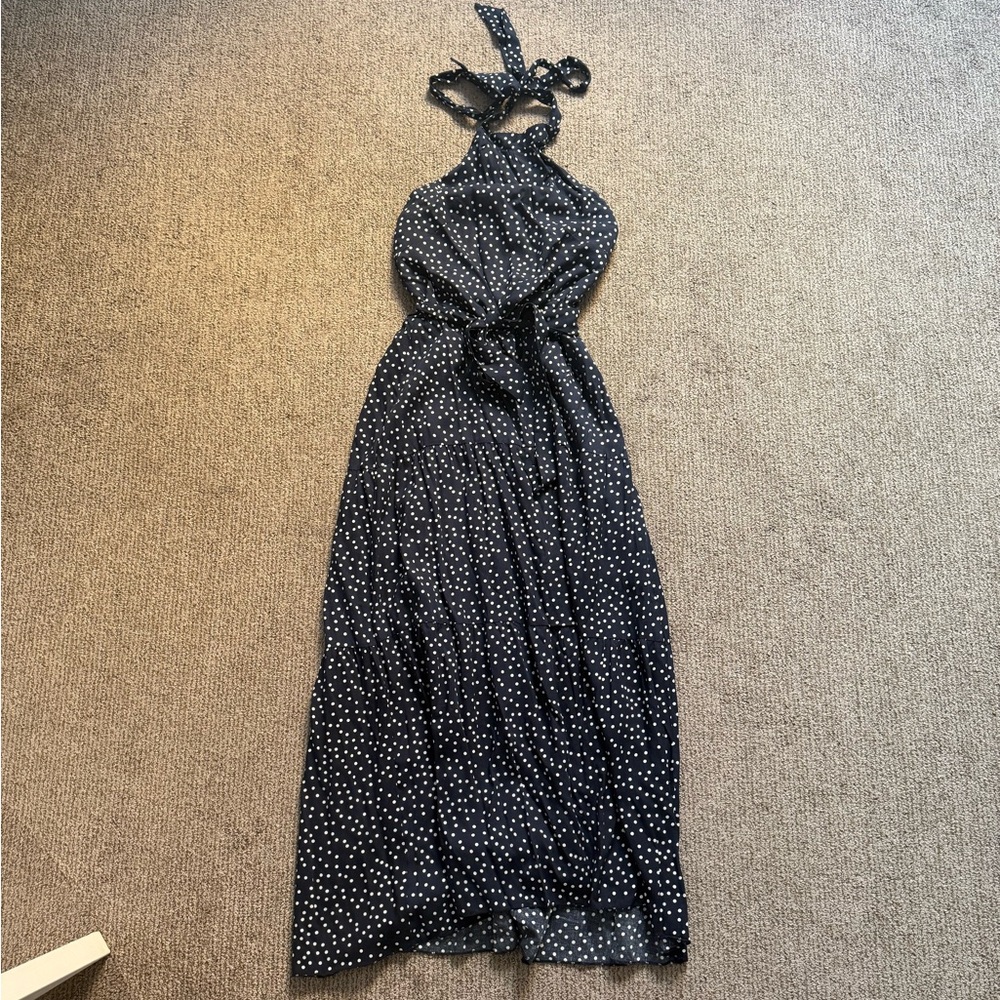 Navy Polka Dot Halter Dress, S